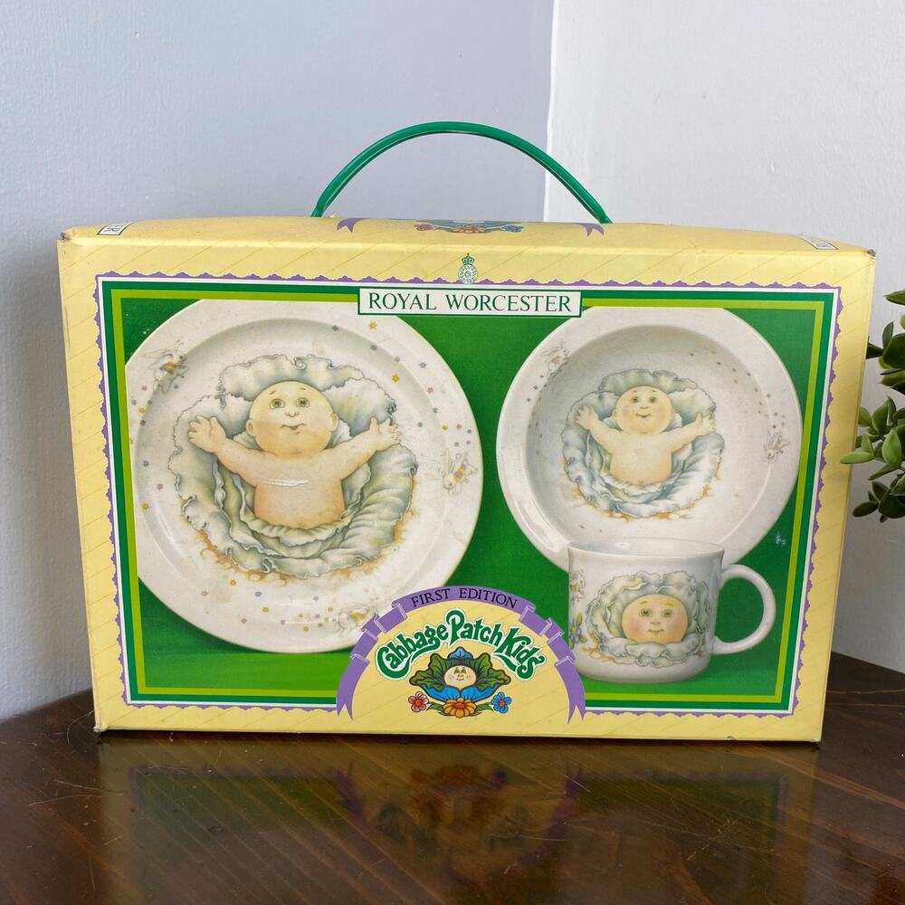 Cabbage Patch Kids Vintage Royal Worcester 3 Pc Dish Set Bowl Mug Plate 1st 1984